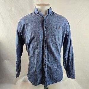 Bon Homme Shirt Mens Large Blue Button Down Casual Geometric Pocket Vintage 1697